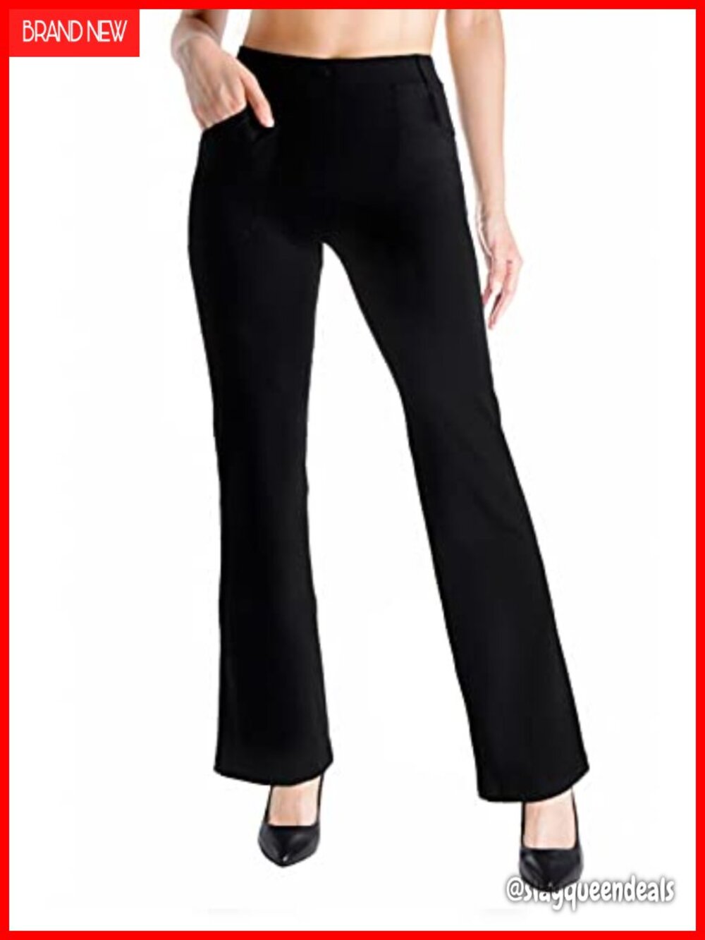 Flare Yoga Dress Pants Work Pull-On Faux Fly No-Dig Waistband